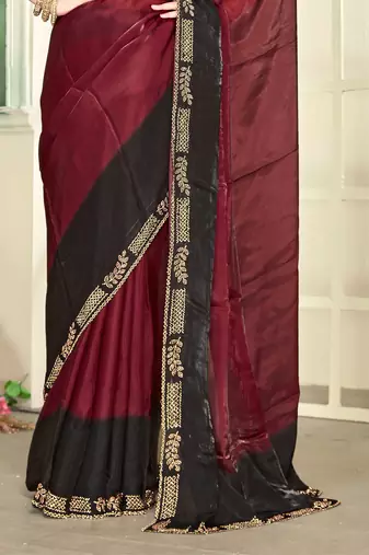 maroon black half n half trending designer saree for women
