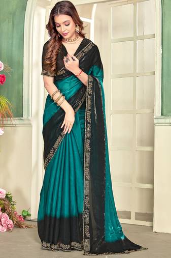 teal black half n half trending designer saree for women