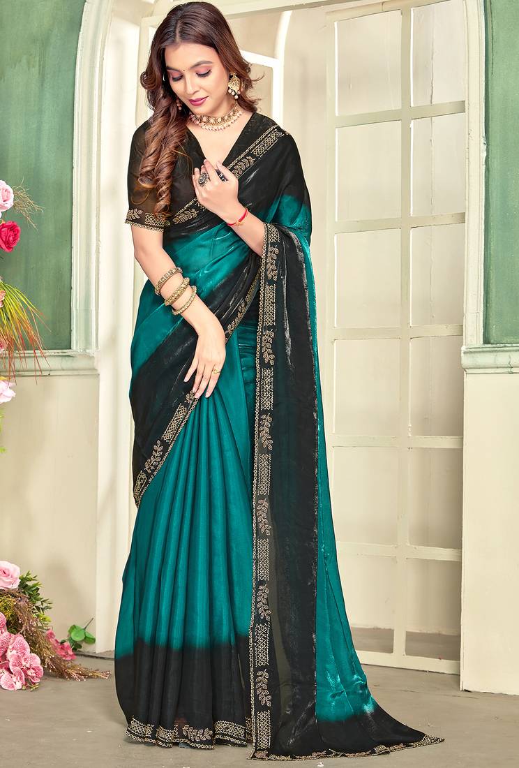 teal black half n half trending designer saree for women