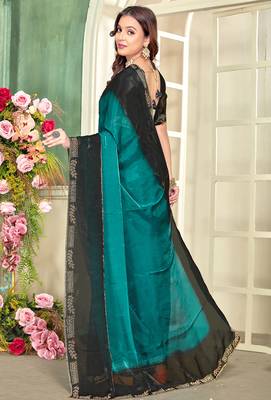 teal black half n half trending designer saree for women 2