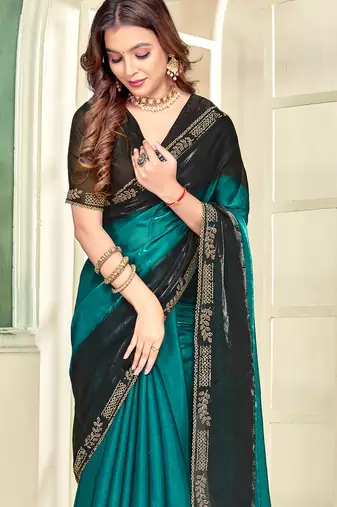 teal black half n half trending designer saree for women