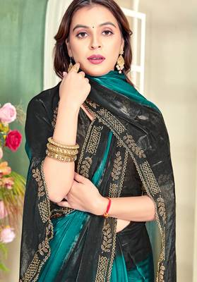 teal black half n half trending designer saree for women 4