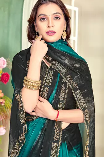 teal black half n half trending designer saree for women