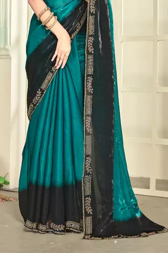 teal black half n half trending designer saree for women