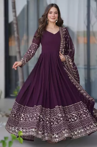 Purple georgette heavy embroidered Anarkali with dupatta