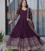 Purple georgette heavy embroidered Anarkali with dupatta