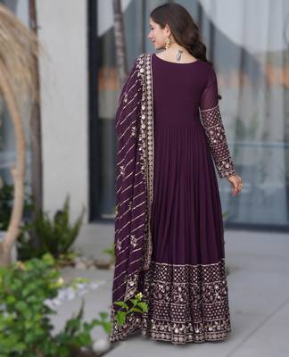 purple georgette heavy embroidered anarkali with dupatta 2