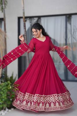 Pink georgette heavy embroidered Anarkali with dupatta 1