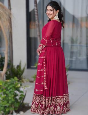 Pink georgette heavy embroidered Anarkali with dupatta 2