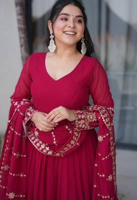 Pink georgette heavy embroidered Anarkali with dupatta 4