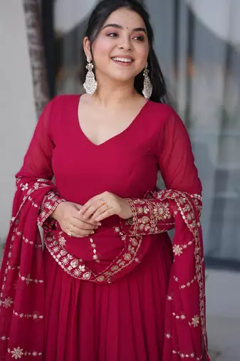 Pink georgette heavy embroidered Anarkali with dupatta
