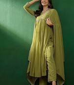 green georgette embroidered straight kurta pant and dupatta set