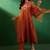 orange vichitra embroidered flared anarkali pant and dupatta set