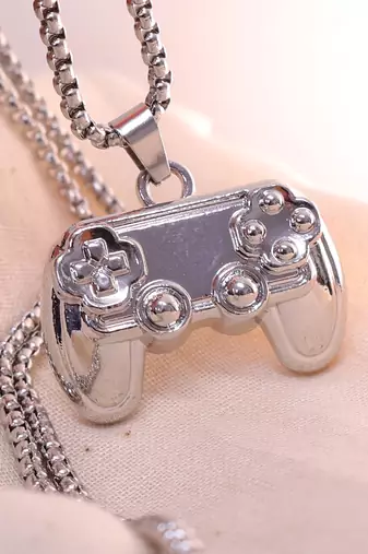 Men   s gaming controller pendant necklace | gamer chain for boys & men | video game jewelry | silver finish necklace