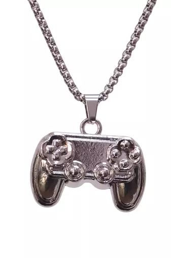 Men   s gaming controller pendant necklace | gamer chain for boys & men | video game jewelry | silver finish necklace