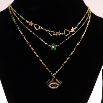 Women   s gold plated evil eye star layered necklace | trendy fashion jewelry for girls & women 1