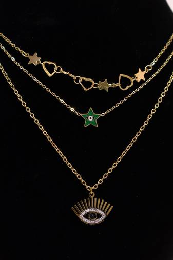 Women’s gold plated evil eye star layered necklace | trendy fashion jewelry for girls & women