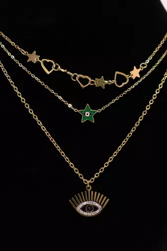 Women’s gold plated evil eye star layered necklace | trendy fashion jewelry for girls & women