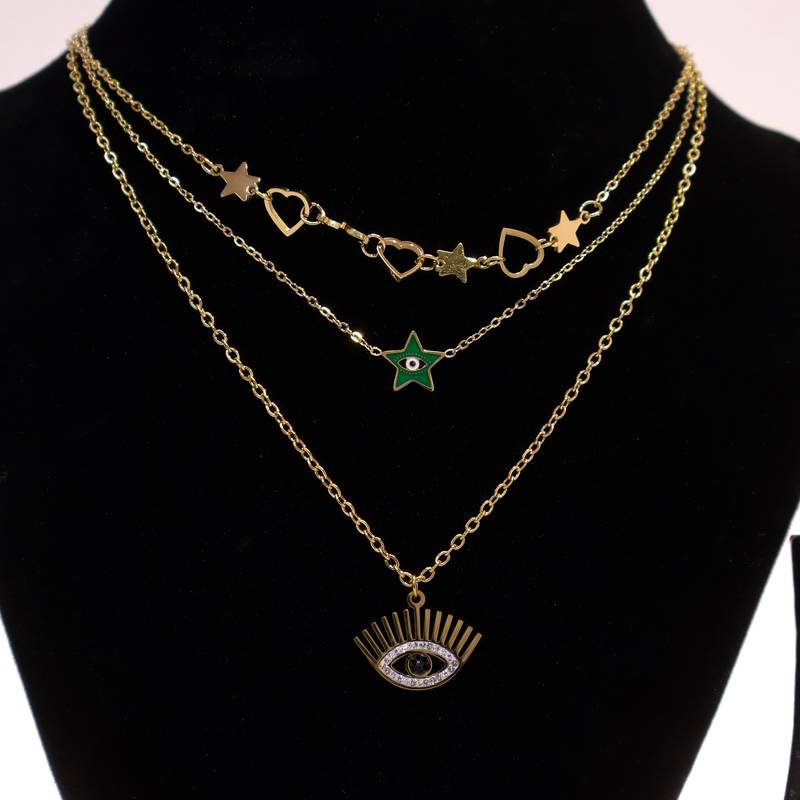 Women   s gold plated evil eye star layered necklace | trendy fashion jewelry for girls & women