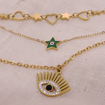 Women   s gold plated evil eye star layered necklace | trendy fashion jewelry for girls & women 2