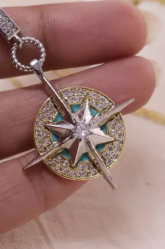 Women   s compass star pendant necklace | elegant gold & silver finish fashion necklace