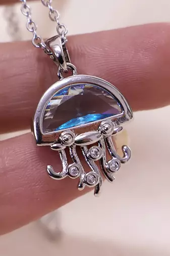 Women   s silver jellyfish pendant necklace | ocean inspired fashion jewelry for girls & women
