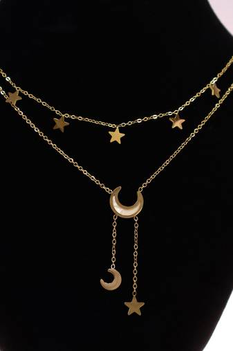 Women’s gold plated moon & star layered necklace | celestial fashion jewelry