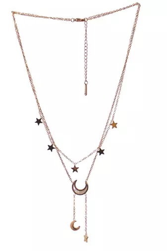 Women   s gold plated moon & star layered necklace | celestial fashion jewelry