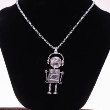Abhika creations robot pendant necklace for men | stainless steel silver chain jewelry silver plated chain 1