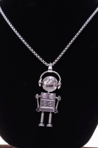Abhika creations robot pendant necklace for men | stainless steel silver chain jewelry silver plated chain