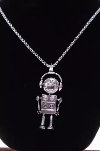 Abhika creations robot pendant necklace for men | stainless steel silver chain jewelry silver plated chain