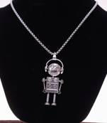 Abhika creations robot pendant necklace for men | stainless steel silver chain jewelry silver plated chain