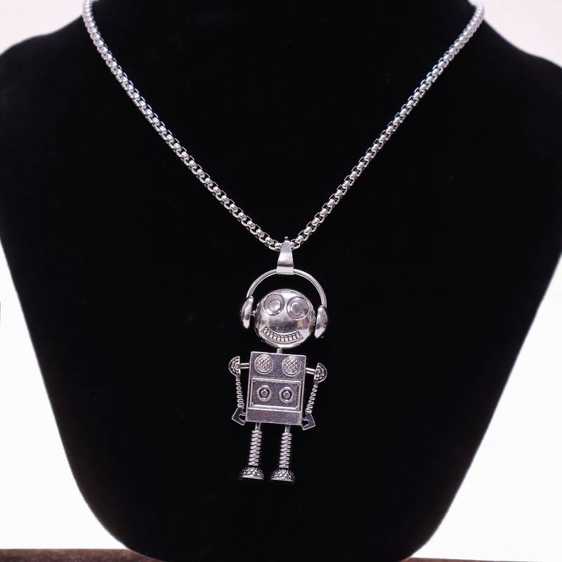 Abhika creations robot pendant necklace for men | stainless steel silver chain jewelry silver plated chain