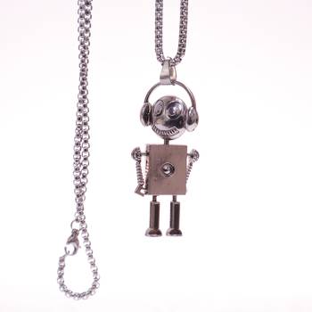 Abhika creations robot pendant necklace for men | stainless steel silver chain jewelry silver plated chain 2