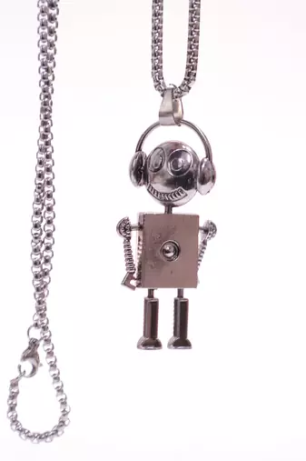 Abhika creations robot pendant necklace for men | stainless steel silver chain jewelry silver plated chain