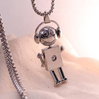 Abhika creations robot pendant necklace for men | stainless steel silver chain jewelry silver plated chain 3