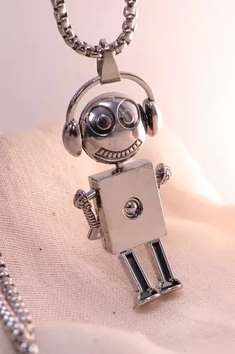 Abhika creations robot pendant necklace for men | stainless steel silver chain jewelry silver plated chain