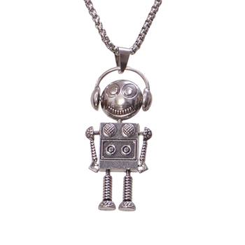 Abhika creations robot pendant necklace for men | stainless steel silver chain jewelry silver plated chain 4