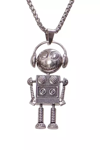 Abhika creations robot pendant necklace for men | stainless steel silver chain jewelry silver plated chain