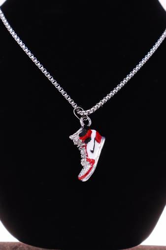 Abhika creations men’s sneaker pendant necklace | hip hop streetwear silver plated stainless steel chain