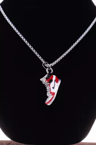 Abhika creations men’s sneaker pendant necklace | hip hop streetwear silver plated stainless steel chain