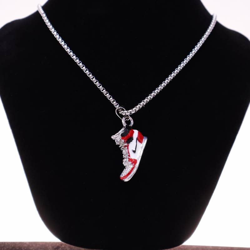 Abhika creations men   s sneaker pendant necklace | hip hop streetwear silver plated stainless steel chain