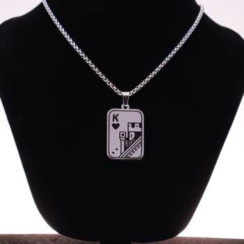 Abhika creations king of hearts card pendant necklace for men | stainless steel chain silver plated chain 1