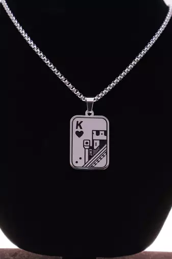 Abhika creations king of hearts card pendant necklace for men | stainless steel chain silver plated chain
