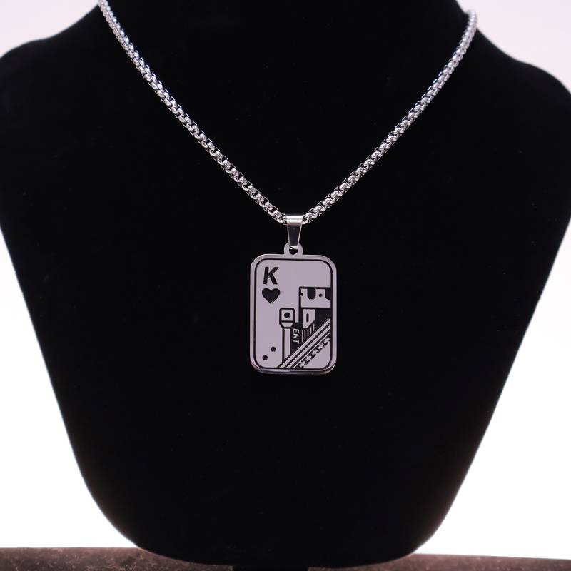 Abhika creations king of hearts card pendant necklace for men | stainless steel chain silver plated chain