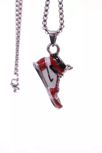 Abhika creations men   s sneaker pendant necklace | hip hop streetwear silver plated stainless steel chain