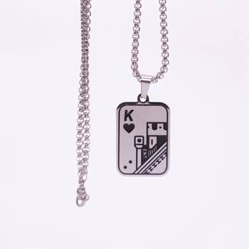 Abhika creations king of hearts card pendant necklace for men | stainless steel chain silver plated chain 2