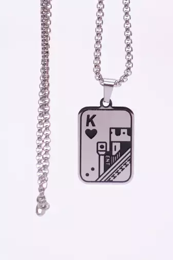 Abhika creations king of hearts card pendant necklace for men | stainless steel chain silver plated chain