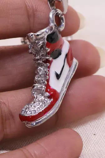 Abhika creations men   s sneaker pendant necklace | hip hop streetwear silver plated stainless steel chain