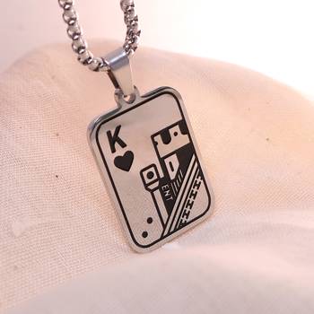 Abhika creations king of hearts card pendant necklace for men | stainless steel chain silver plated chain 3